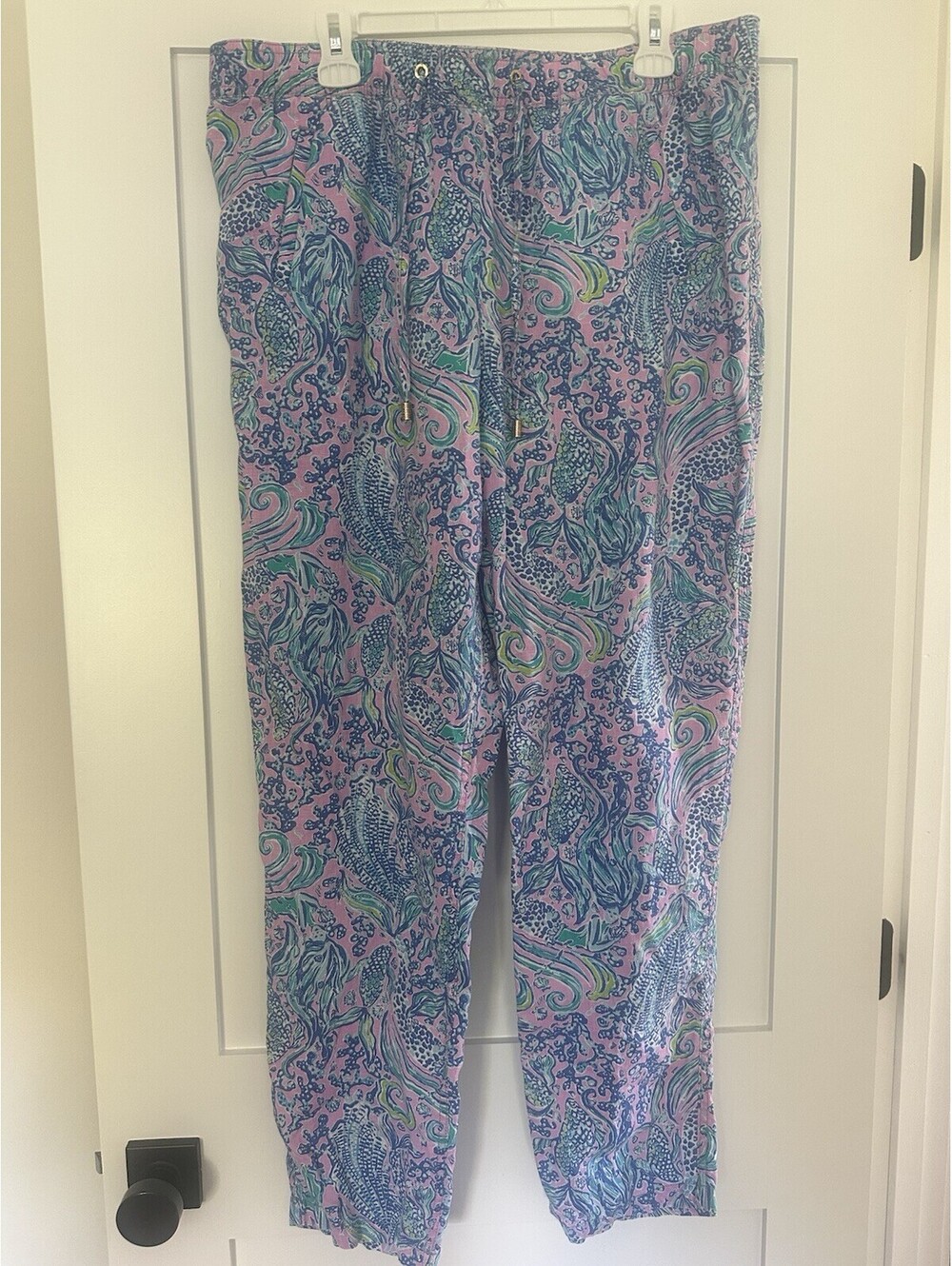 Lilly Pulitzer Women's Taron Linen Pull-On Pants XL, Lilac Rose We Mermaid It
